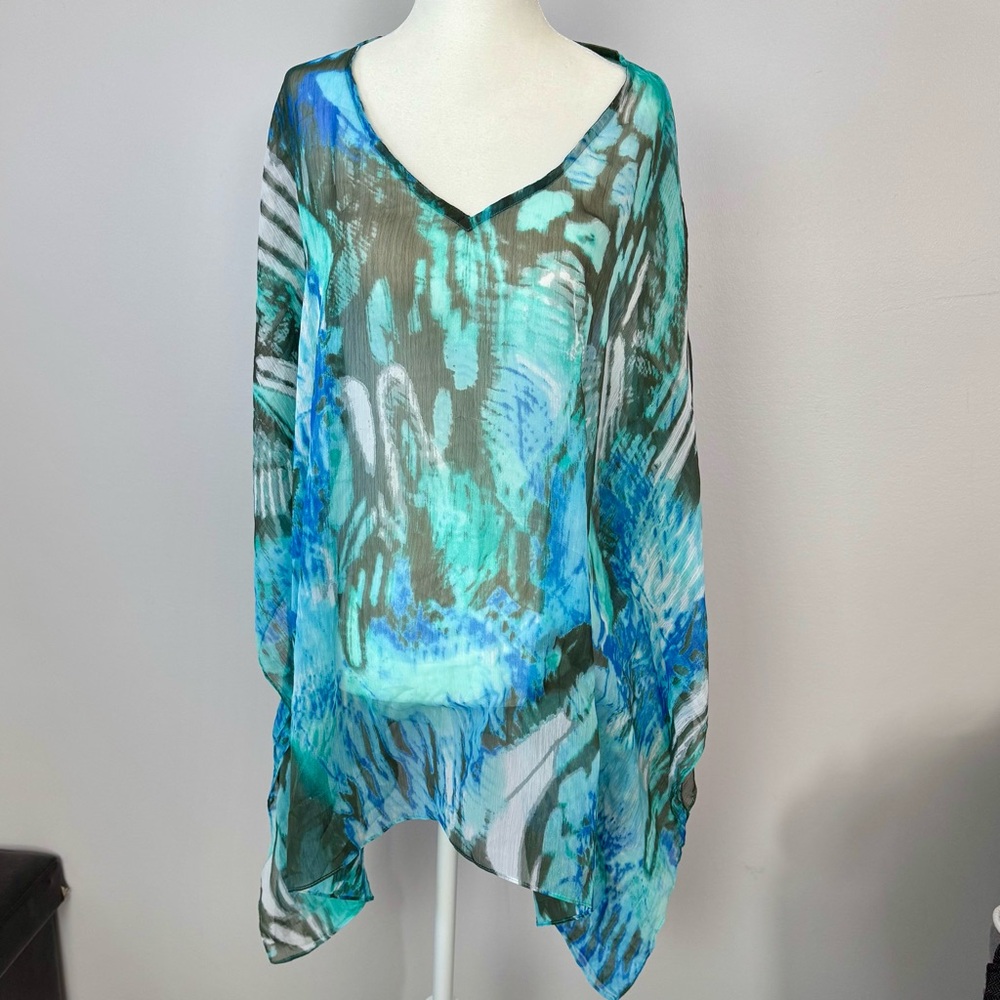 Chico's Vibrant Blue and Green Poncho
